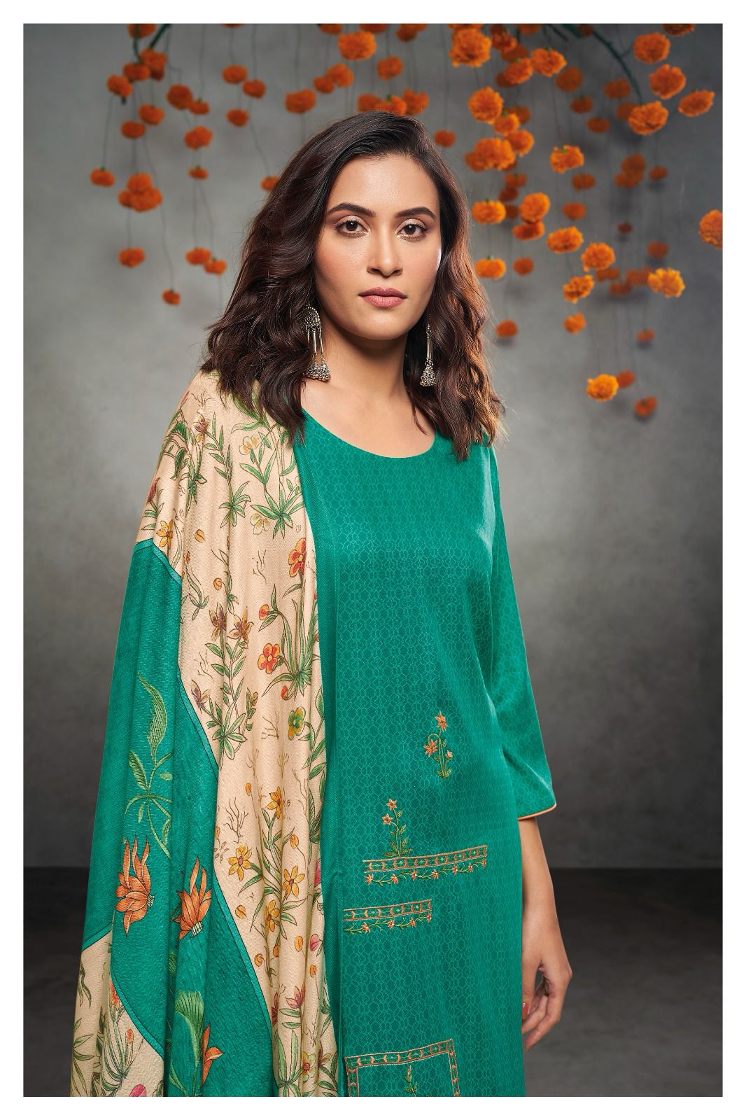 Variyan 2008 By Ganga Printed Pashmina Dress Material